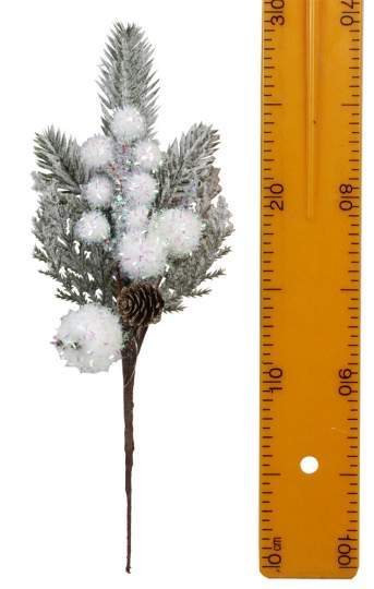 Ветка ягода белая мерцающая 30см -2604