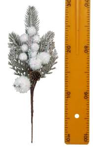 Ветка ягода белая мерцающая 30см -2604