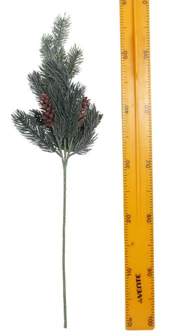Ветка декоративная еловая с шишками 45см 7471