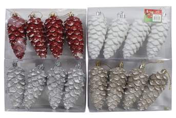 Набор Елочных игрушек Шишки 10см 4шт -064