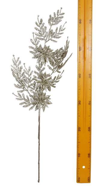 Новогодняя декоративная ветка с глиттером 65см шампань 4319 Новогодняя декоративная ветка с глиттером 65см шампань 4319