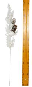 Ветка с глиттером и заснеженными шишками 70см белый2520