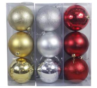 Набор шаров 15см 3шт золото красный серебро-011А