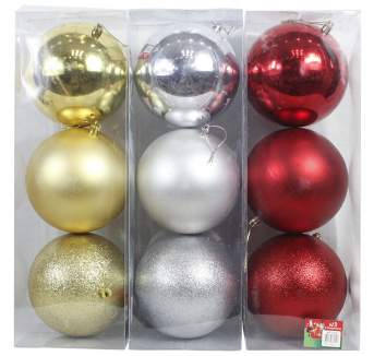 Набор шаров 12см 3шт золото красный серебро -010А