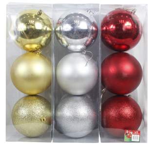 Набор шаров 12см 3шт золото красный серебро -010А