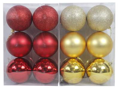 Набор шаров 8см 6шт золото красные- 012