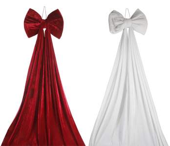 Бант елочное украшеие бархат шлейф 2м белый красный