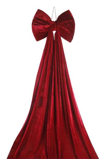 Бант елочное украшеие бархат шлейф 2м белый красный Бант елочное украшеие бархат шлейф 2м белый красный