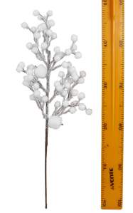 Новогодняя ветка с белыми ягодами и яблоками 50см 4210