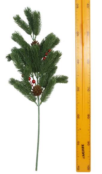 Новогодняя ветка с ягодами и шишками 60см 2476