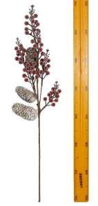 Декоративная ветка с заснеженными ягодами и шишками 74см 2544