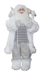 Новогодний сувенир Санта-Клаус с подарками и лыжами 90см белыйсерый 1шт 4791