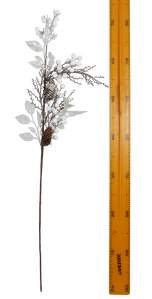 Новогодняя декоративная ветка с белыми ягодами и шишками 75см 4289